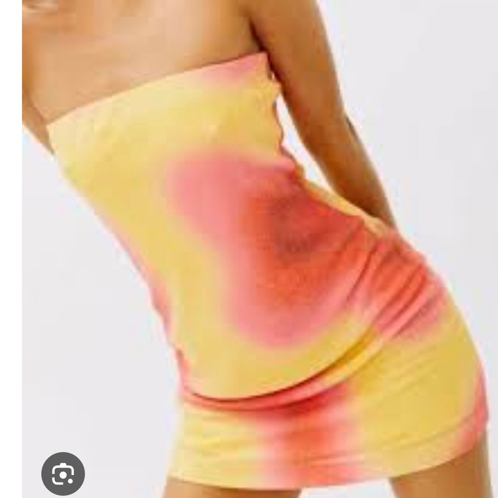 With Jean Frankie ziggy Tie Dye Mini Dress Bodycon Strapless Yellow Pink XS - Picture 10 of 11